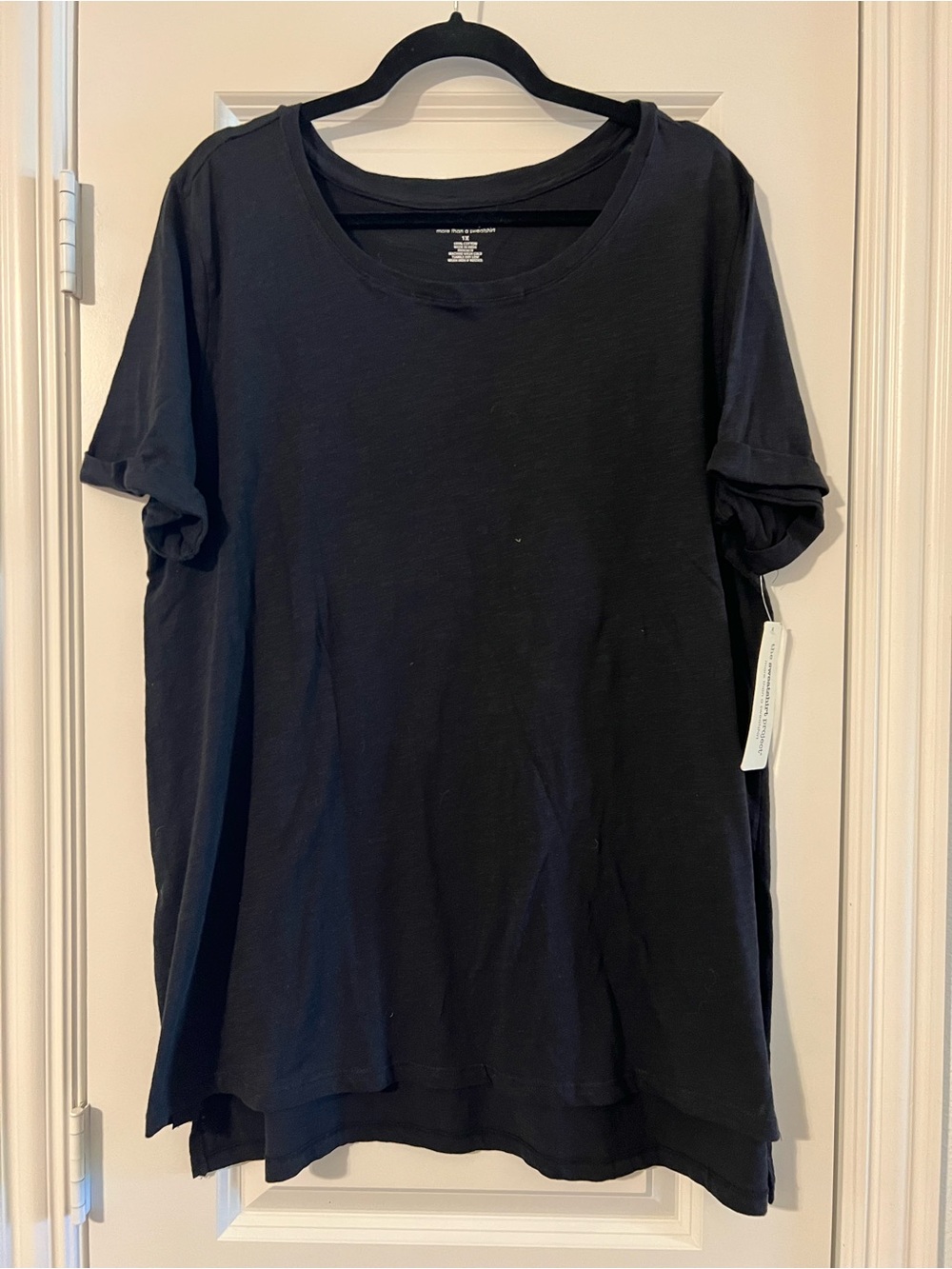 Black Rolled Cuff Crewneck Tee
